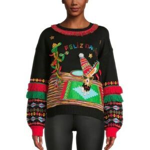 Holiday Time Women’s XL Feliz‎ Navidad Ugly Christmas Sweater Mexican Chihuahua